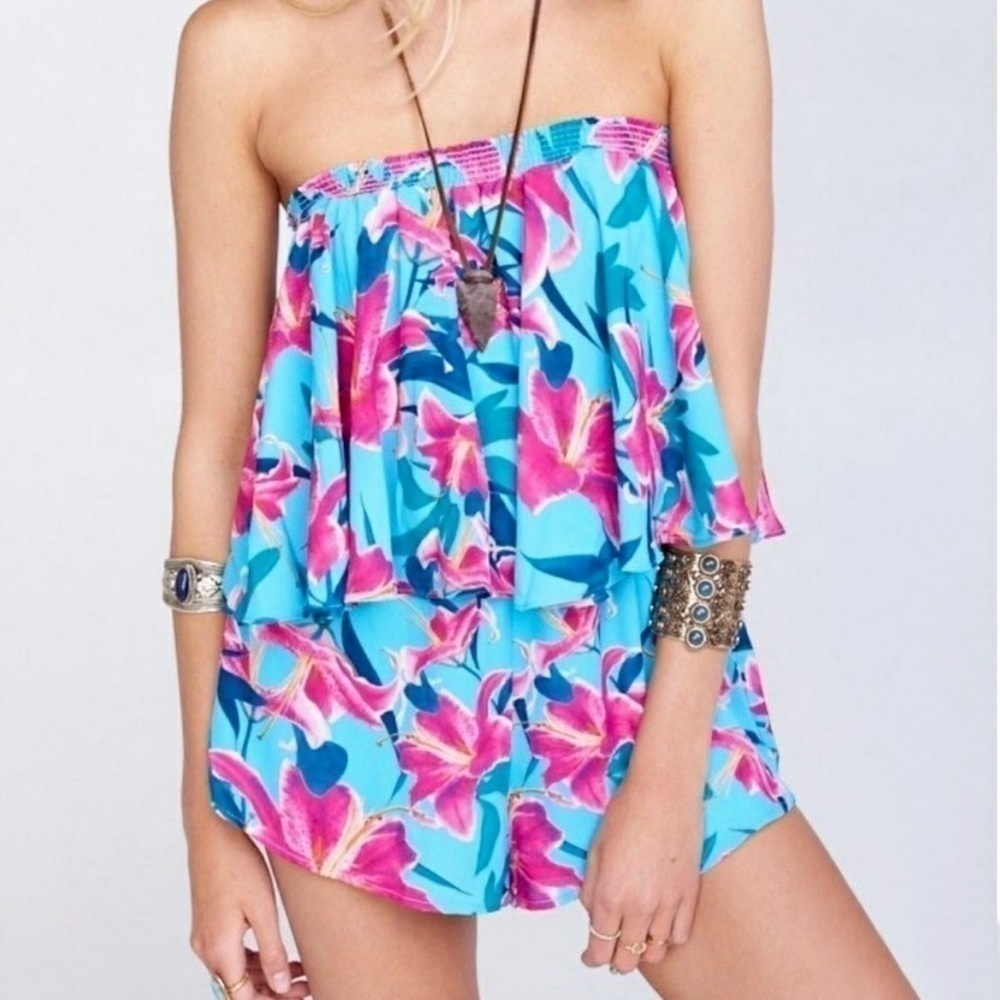 SHOW Me Your MUMU Blue Floral Sea Lilies Rosarita Romper Size Large